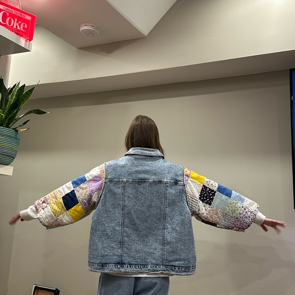 Patchwork Sleeve Denim Jacket - Picture 12 of 12